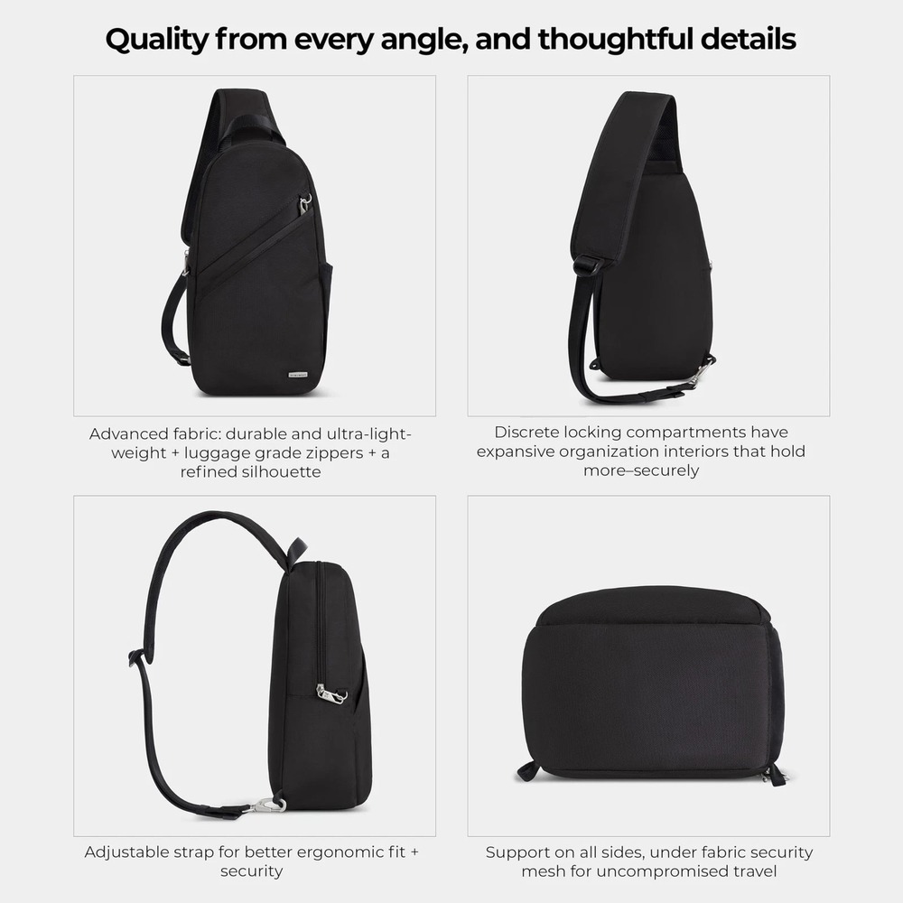 Travel-On Anti-Theft Security Classic Black Sling Bag Crossbody Backpack Unisex - Picture 6 of 6